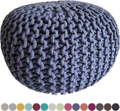 Produktbild von Soma Strickhocker Pouf Ø 45 cm Sitzpouf Sitzpuff Grobstrick-Optik Pouf Strick Bodenkissen Höhe 30 cm (BxHxL) 45 x 30 x 45 cm meeresblau