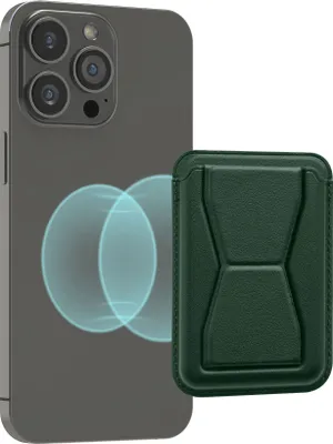 Produktbild von kwmobile magnetischer Kartenhalter kompatibel mit Apple iPhone 16 / 15 / 14 / 13 / 12 Serie Magnet Card Holder - Kunstleder Halter mit Standfunktion
