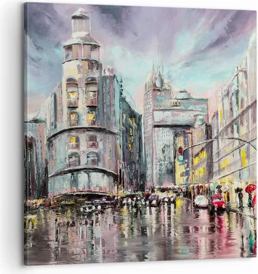 Produktbild von Bild auf Leinwand - Leinwandbild - Stadt Straße Haus - 60x60cm - Wand Bild - Wanddeko - Wandbilder - Leinwanddruck - Bilder - Kunstdruck - Wanddekoration - Leinwand bilder - Wandkunst - AC60x60-3440