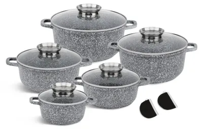 Produktbild von 10 tlg Topfset Wunderschöne Töpfe mit Steinbeschichtung in 5 verschiedenen Größen, perfekte Geschenkidee, 1.2L / 2.3L / 3.2L / 4.5L / 5.5L