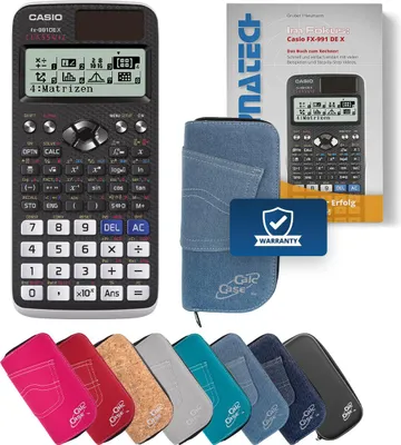 Produktbild von Casio FX-991 DE X Taschenrechner mit Schutztasche hellblau und Fachbuch