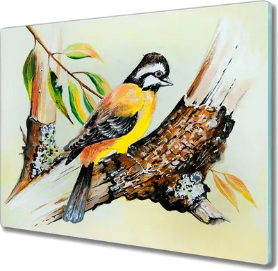 Produktbild von Coloray Herdabdeckplatte 60x52 cm Schneidebrett Kochplattenabdeckung Küchenbrett Hackbrett - Zweig Blätter Tier Vogel