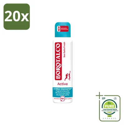 Productafbeelding van 20 x Borotalco Active Deodorant Spray Zeesalz & Frisse Geur - 150 ml - Grote verpakking - 20 stuks