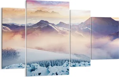 Produktbild von Bild auf Leinwand - Leinwandbild - Berge Schnee Winter - 120x70cm - Wand Bild - Wanddeko - Leinwanddruck - Bilder - Kunstdruck - Wanddekoration - Leinwand bilder - Wandkunst - DL120x70-3596