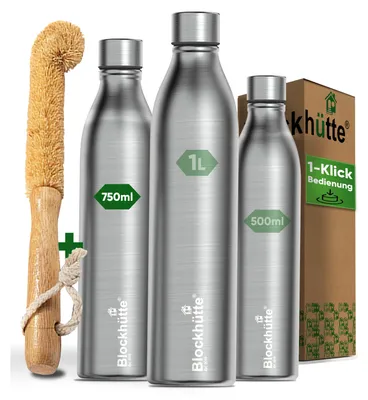 Produktbild von Blockhütte Edelstahl Trinkflasche 750ml - Thermosflasche Isoliert 24h Heiß & Kalt, Auslaufsicher, Kohlensäure Geeignet, Spülmaschinenfest | BPA-freie