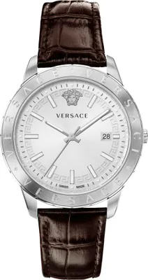 Obrázek produktu pro Versace VE2C00121 Univers white silver brown leather strap men NEW