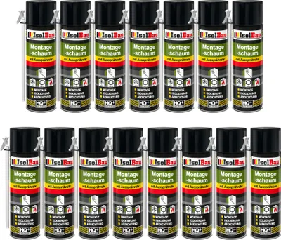 Produktbild von Isolbau 15 x 500 ml Montageschaum mit Aussprührohr - PolyurethanBauschaum für Montage, Isolierung, Abdichtung, Innen & außen