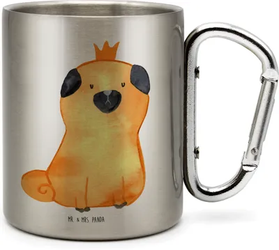Produktbild von Mr. & Mrs. Panda Thermobecher Mops Krone - Transparent - Geschenk, Isolierbecher, Sprüche, Teetasse, Allergisch, Königlich, Hund, Edelstahl-Thermobecher, Edelstahlbecher