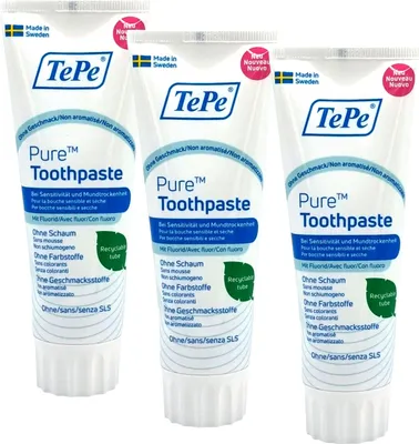 Produktbild von 3x TePe Pure Zahnpasta Geschmacksneutral 3x 75ml mit Fluorid