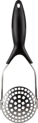 Produktbild von Kartoffelstampfer aus Edelstahl EUROHOME Kartoffelpresse mit klappbaren Kopf, Gemüsestampfer mit schwarzem Kunststoffgriff zum Aufhängen - 28 cm