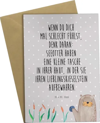 Produktbild von Mr. & Mrs. Panda Grußkarte Otter Stein - Grau Pastell - Geschenk, Pflanzen, einladungskarten, osterkarte, abiturkarte, Seeotter, Witzige Fakten, weihnachtskarten