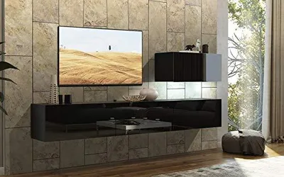 Immagine prodotto di Furnitech Parete attrezzata soggiorno - Mobili da soggiorno con LED RGB - 16 colori - Parete attrezzata moderna - Scaffali e mobile TV (Future C38/HG/B1 1A - 249 cm)