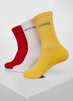 Produktbild von Urban Classics TB3306 | Wording Socks 3-Pack - Farbe: yellow/red/white - Größe: 43-46
