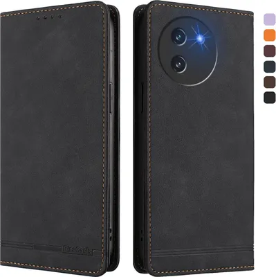Produktbild von Hülle für Doogee Note 59 /Note 59 Pro, Retro Kunstleder Ständer Klapphülle mit Kartenfächer und Magnetische Schwarz