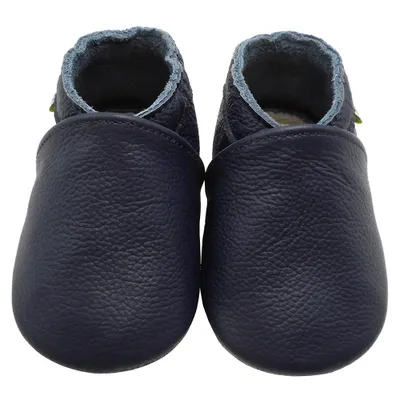 Produktbild von YALION® Baby Krabbelschuhe aus Echtleder, weiche Lauflernschuhe für Mädchen & Jungen, rutschfeste Ledersohle, Dunkelblau , Größe XL (18-24 Monate)