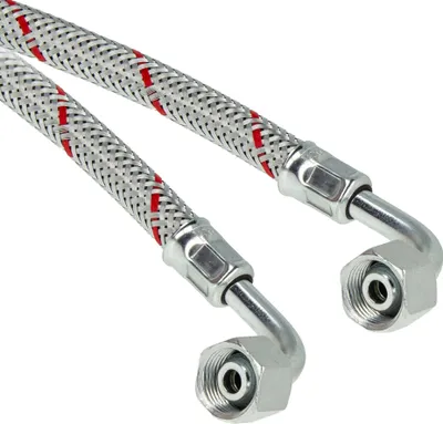 Produktbild von tecuro Ölschlauch 1150 mm x 3/8 Zoll x 3/8 Zoll Überwurfmutter (DN10), konisch dichtend, beidseitig Rohrbogen 90° (S-Form)