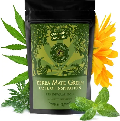 Produktbild von Yerba Mate Green Cannabis Absinth 500g - Hanfmehl, Minze und Ringelblume - Brasilianisch  Matetee aus Mateblättern