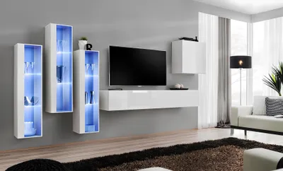 Produktbild von Weiß Komplett Design Wohnwand Sideboard 4x Schrank RTV Lowboard TV Ständer