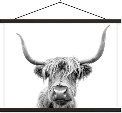 Produktbild von MuchoWow® Textilposter Schottisches Hochlandrind - Kuh - Schwarz - Weiß 60x45 cm mit schwarzem Rahmen - Poster Schlafzimmer