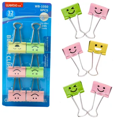 Immagine prodotto di Set di graffette colorate con faccina sorridente 6 pezzi 32 mm
