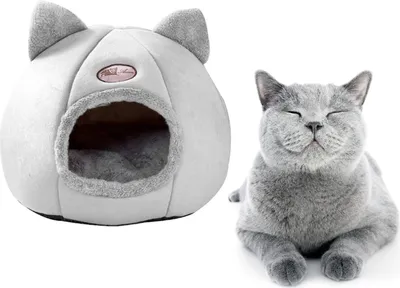 Produktbild von Cuddle Cave Bett für Indoor Katzen und Kleine Hunde, Katze Beruhigende Bett Gemütliche Abgedeckt Schlaf Haus für Welpen, kätzchen Größe M 33CM