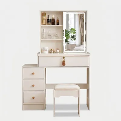 Produktbild von Schminktisch mit Schiebespiegel LED-Licht und Hocker Andrina