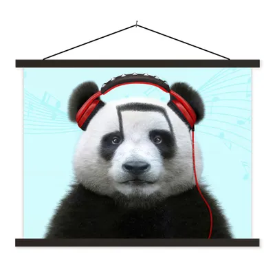 Produktbild von MuchoWow® Textilposter Panda - Kopfhörer - Tier - Musiknoten - Rot 60x45 cm mit schwarzem Rahmen - Poster Schlafzimmer