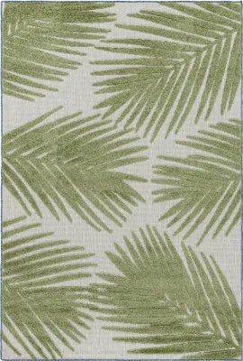 Productafbeelding van Buitentapijt, weerbestendig, rechthoekig, 140x200 cm, groen, geschikt voor camping, tuin of binnen, met palmendesign