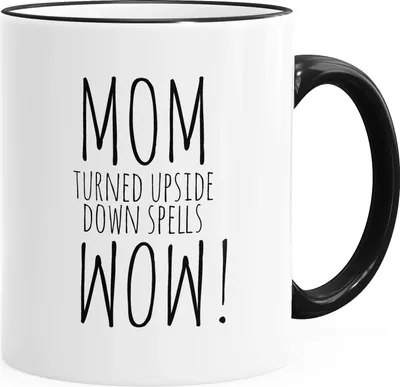 Produktbild von Kaffee-Tasse Mom turned upside down spells Wow Geschenk für Mutter Muttertag MoonWorks® schwarz unisize