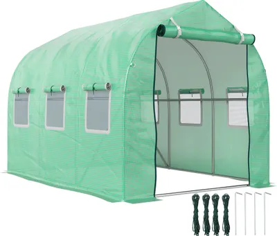Image de Outsunny Serre Tunnel de Jardin 5,75 m² dim. 2,95L x 1,95l x 1,96H m Porte + 6 fenêtres enroulables Acier galvanisé bâche PE Haute densité Vert