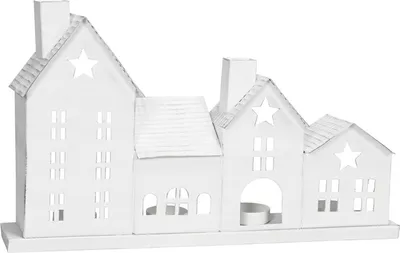 Produktbild von Teelichthalter WINTERDORF weiß aus Metall Metallhaus Advent Weihnachten