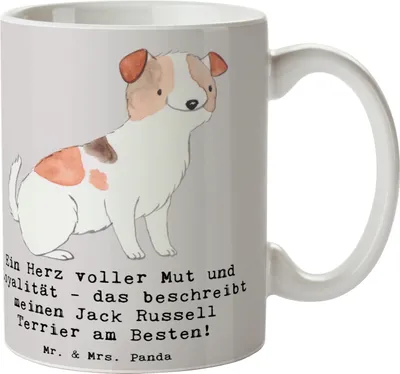 Produktbild von Mr. & Mrs. Panda Kaffeebecher Jack Russell Terrier - Grau Pastell - Geschenk, Teetasse, Tasse, energischer Hund, Hunde, Abenteuer, Becher, Kaffeetasse, Hunderassen Pflege