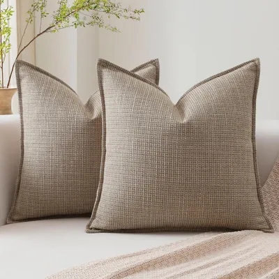 Obrázek produktu pro Dva povlaky na polštáře, vzhled lnu, 55x55 cm, světle hnědé barvy, skrytý zip