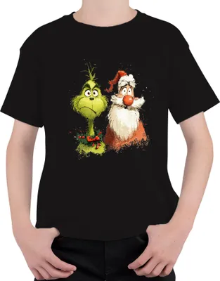 Produktbild von Grinch Weihnachtsmann lustig Weihnachten Geschenk Cartoon Retro Uni Kinder T-Shirt, Schwarz, 140