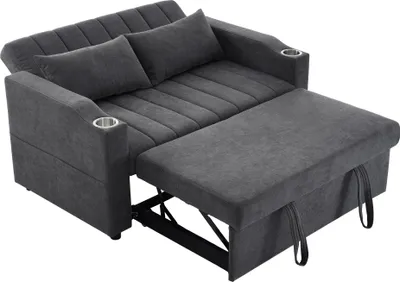 Produktbild von okwish Multifunktionssofa Modernes Schlafcouch mit Schlaffunktion,Zweisitzer-Sofa mit verstellbarer Rückenlehne,mit Getränkehalter und Kissen,Grau