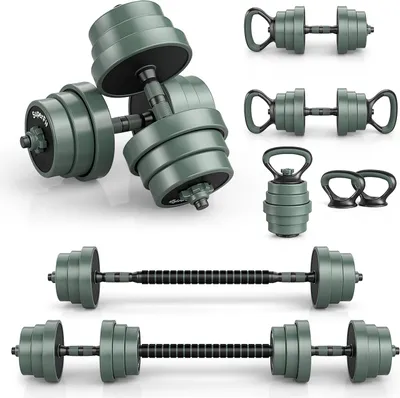 Zdjęcie produktu dla COSTWAY Zestaw hantli 4 w 1 20 kg, regulowany zestaw hantli, w tym hantle, sztanga, kettlebells i pompki, zestaw hantli z rurką łączącą