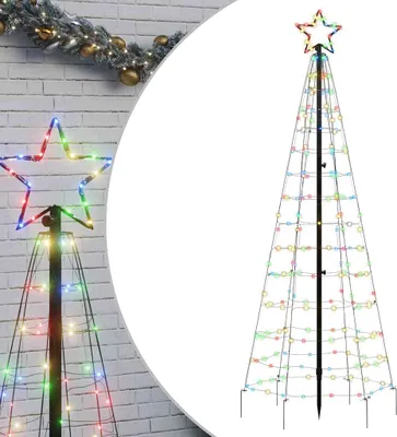Imagen del producto de Árbol de Navidad LED con estacas para jardín, 220 luces, multicolor, 180 cm