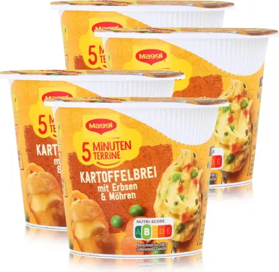 Produktbild von Maggi 5 Minuten Terrine Kartoffelbrei mit Erbsen & Möhren 43g (4er Pack)