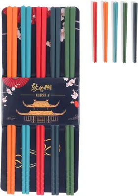 Imagen del producto de Juego de palillos, 24 cm, 5 colores, de silicona y acero inoxidable, antideslizantes, para la cocina