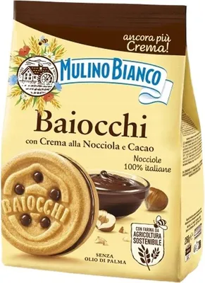 Obrázek produktu pro Mulino Bianco Baiocchi 260 g italské sušenky s ořechovým krémem a kakaem