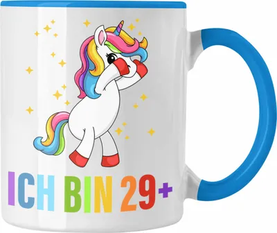 Produktbild von TRENDATION Ich Bin 29+ Tasse Becher Einhorn 30. Geburtstag Sprüche Geschenkidee Frauen Männer (Blau)