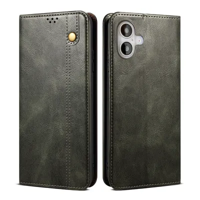Produktbild von Hülle für iPhone 16 Leder Brieftasche Schutzhülle mit Standfunktion Grün