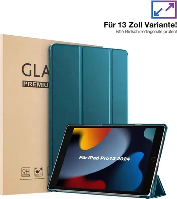 Produktbild von Schutzhülle + 2x 9H Display Glas für Apple iPad Pro 7. Gen 13.0 Zoll Cover Case Schutz Tablet Farbe: Blaugrün