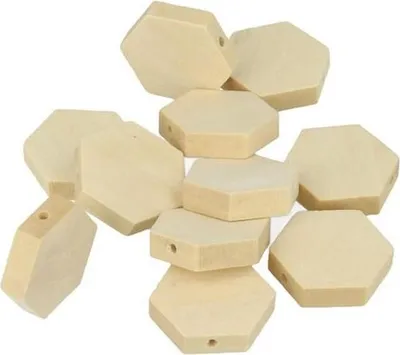 Obrázok produktu pre 15 drevených korálok šesťuholník 20 x 5 mm