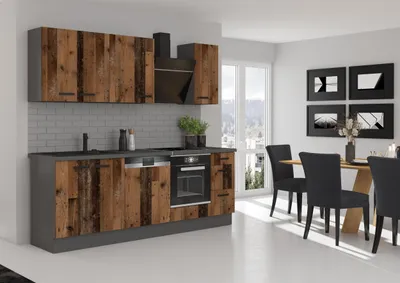 Produktbild von Küche OLD STYLE Basic 240 cm Old Wood Optik Küchenzeile Küchenblock Einbauküche