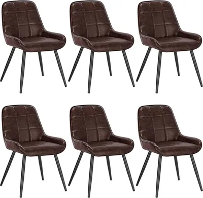 Produktbild von WOLTU 6er-Set Esszimmerstühle Polsterstuhl Kunstleder Akzentstuhl mit Rückenlehne : Dunkelbraun Farbe: Dunkelbraun