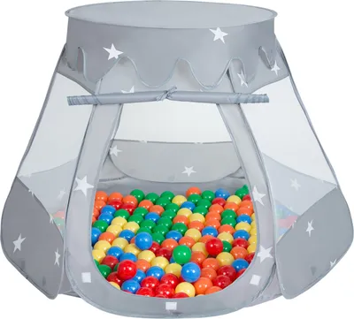 Produktbild von Selonis Spielzelt Kinder 105x90cm mit 100 Bunte bälle ∅6cm - Zelt kinderzimmer Kinder spielzelt Bällebad zelt Spielhöhle kinder indoor - Grau