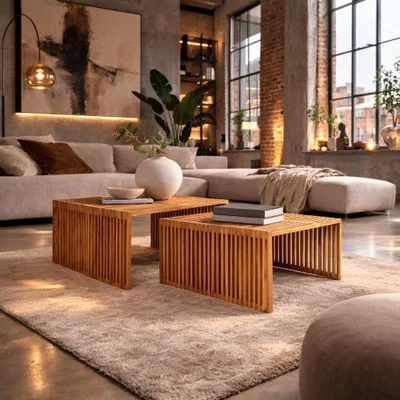 Produktbild von 2.tlg. Teak Couchtisch-Set LINETA 80cm Wohnzimmertisch In-/Outdoor