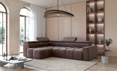 Produktbild von Ecksofa Designersofa DARCY in Stoff Salvador Braun Ottomane Links