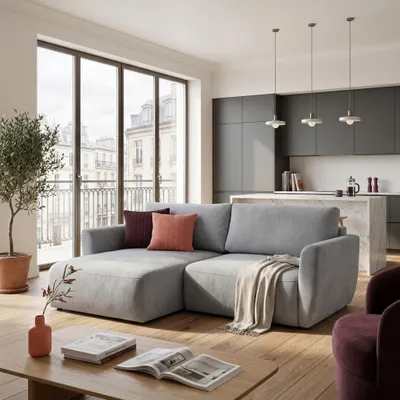 Produktbild von MUFFO Ecksofa BELLA L Links mit Schlaffunktion 140x205 Velours Grau